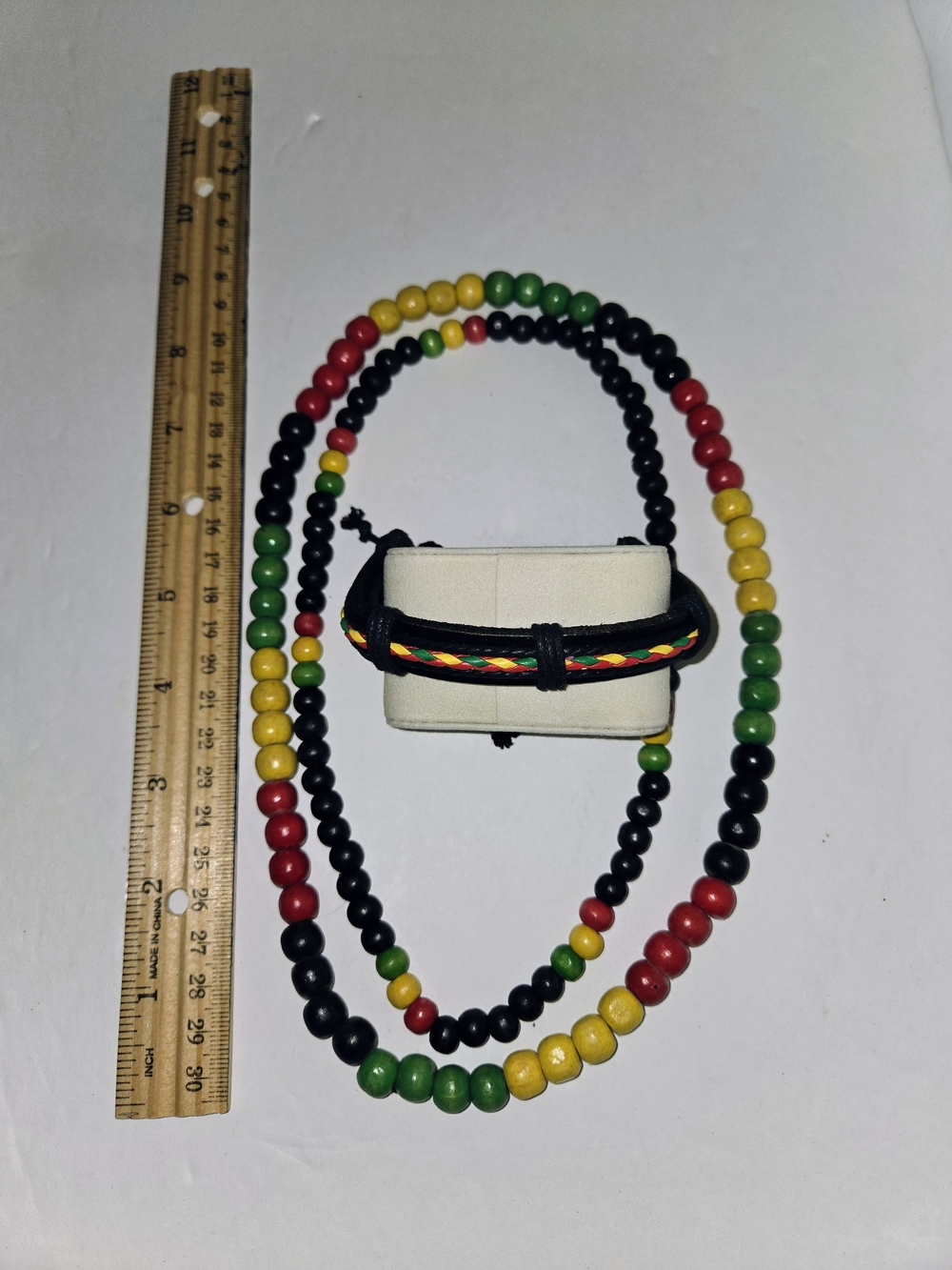Unisex Multicolor Wood Beaded Necklaces and Braided Bracelet Set Rasta Style